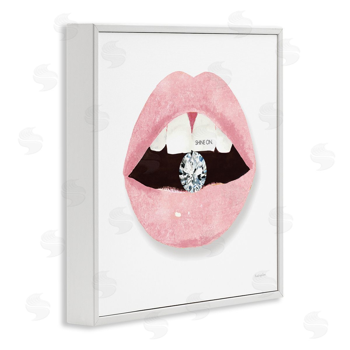 Mercedes Lopez Charro Shine On Glam Lips Biting Shimmering Diamond  White Framed Glicee Wall Art Print