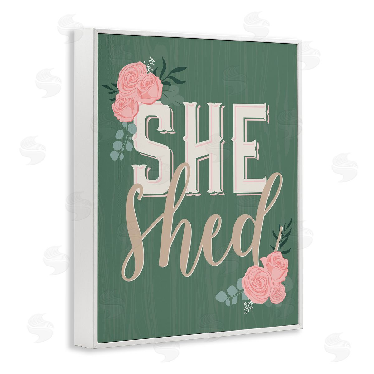 Angela Nickeas She Shed Floral Pink Rose Calligraphy Sign White Framed Giclee Wall Art Print