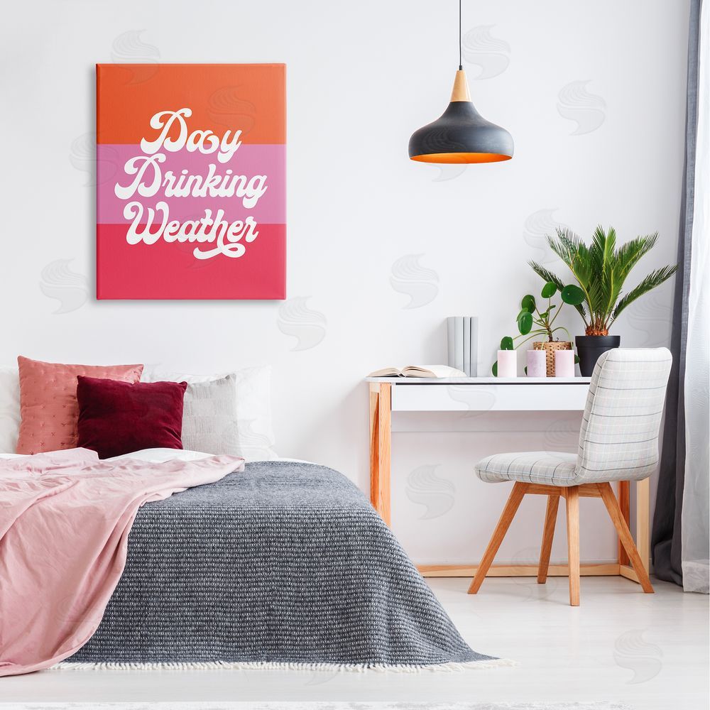 Stupell Studio Day Drinking Weather Summer Stripes Retro Typography  Canvas Wall Art Print in Room