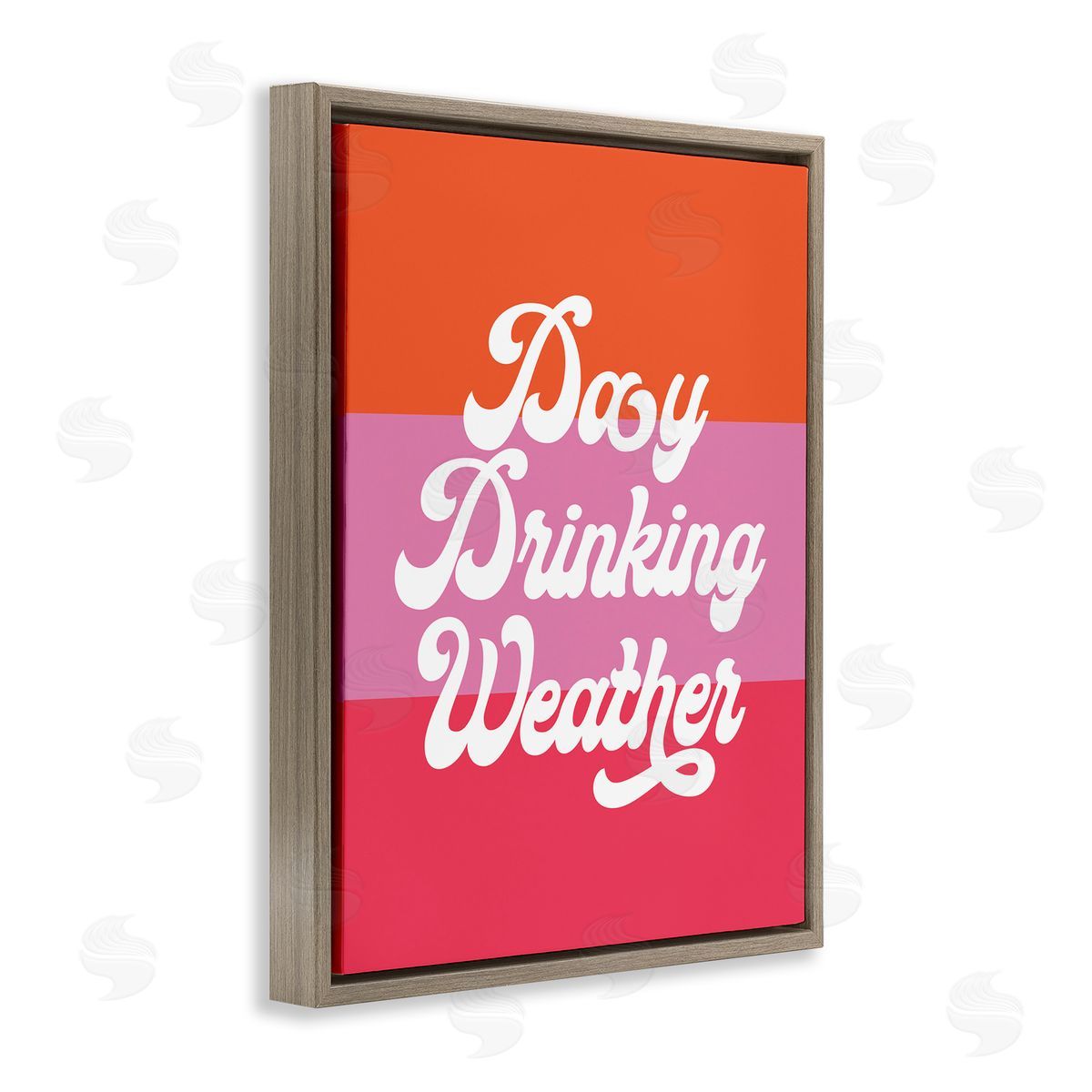 Stupell Studio Day Drinking Weather Summer Stripes Retro Typography  Brown Floating Frame Canvas Wall Art Print