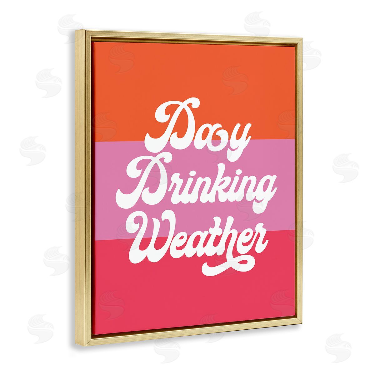 Stupell Studio Day Drinking Weather Summer Stripes Retro Typography  Gold Floating Frame Canvas Wall Art Print