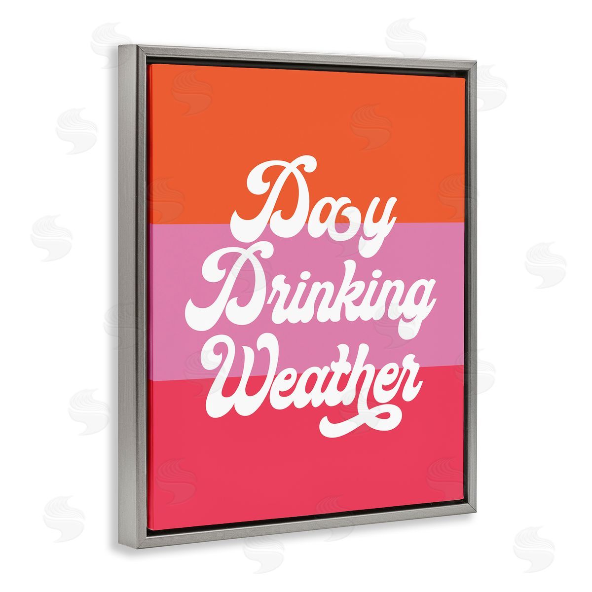 Stupell Studio Day Drinking Weather Summer Stripes Retro Typography  Gray Floating Frame Canvas Wall Art Print