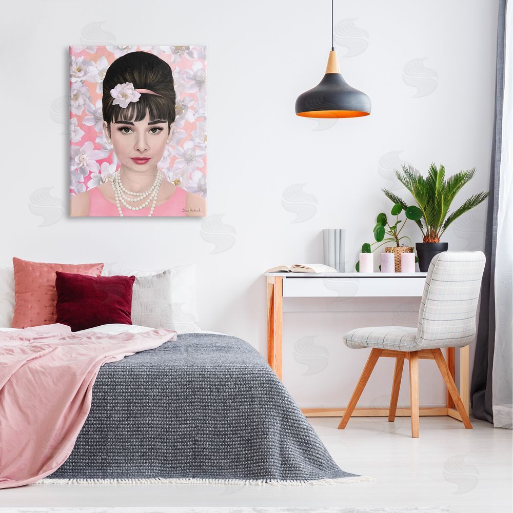 Diane Neukirch Audrey Hepburn Polished Fashion Accessories Floral Pattern Canvas Wall Art Print in Room