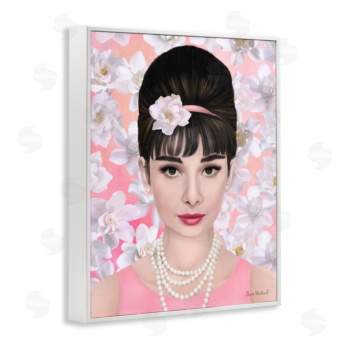 Diane Neukirch Audrey Hepburn Polished Fashion Accessories Floral Pattern White Framed Giclee Wall Art Print