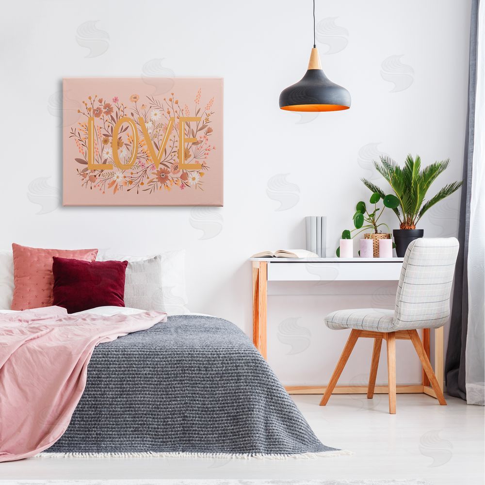 Heather McLaughlin Botanical Love Typography Delicate Floral Details  Canvas Wall Art Print in Room