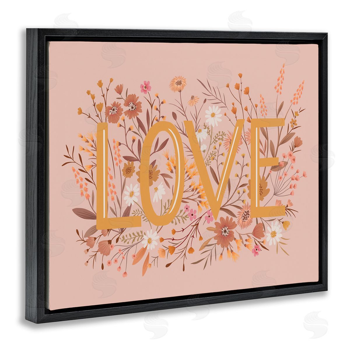 Heather McLaughlin Botanical Love Typography Delicate Floral Details  Black Floating Frame Canvas Wall Art Print
