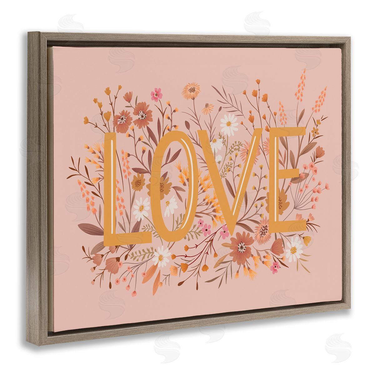 Heather McLaughlin Botanical Love Typography Delicate Floral Details  Brown Floating Frame Canvas Wall Art Print