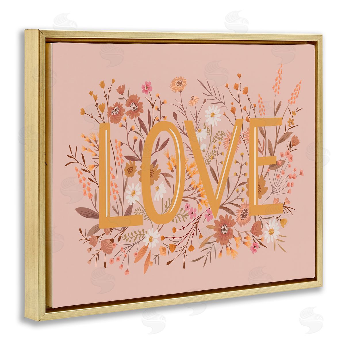 Heather McLaughlin Botanical Love Typography Delicate Floral Details  Gold Floating Frame Canvas Wall Art Print