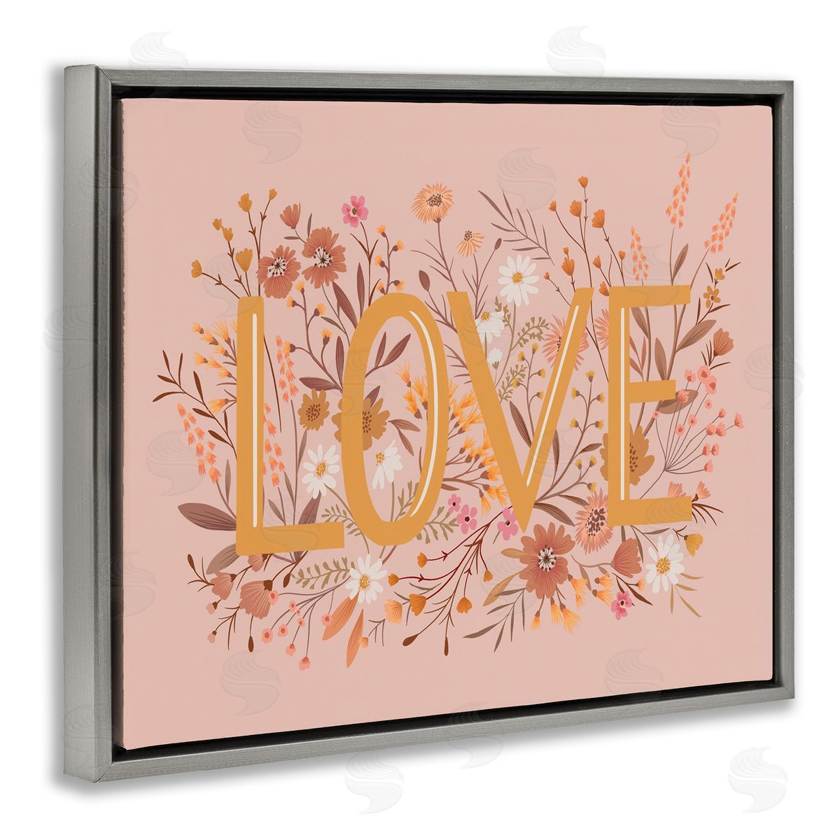 Heather McLaughlin Botanical Love Typography Delicate Floral Details  Gray Floating Frame Canvas Wall Art Print