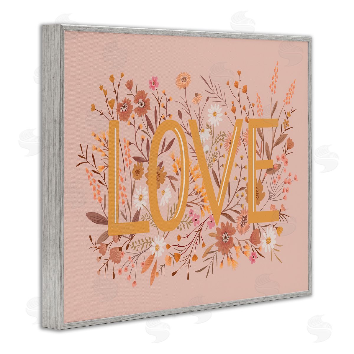 Heather McLaughlin Botanical Love Typography Delicate Floral Details  Gray Framed Giclee Wall Art Print