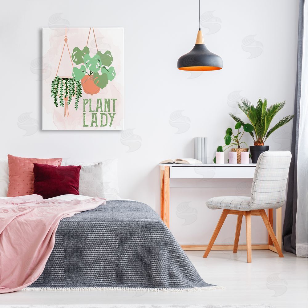 Kim Allen Casual Plant Lady Hanging Green Potted Vegetation  Canvas Wall Art Print in Room