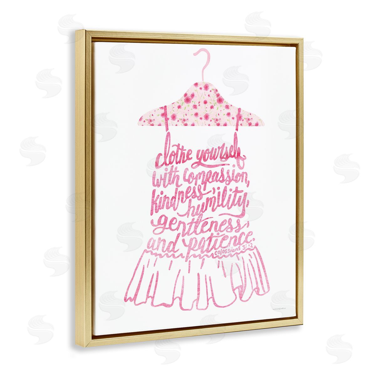 Kamdon Kreations Pink Stylish Uplifting Quote Religious Verse Calligraphy Gold Floating Frame Canvas Wall Art Print