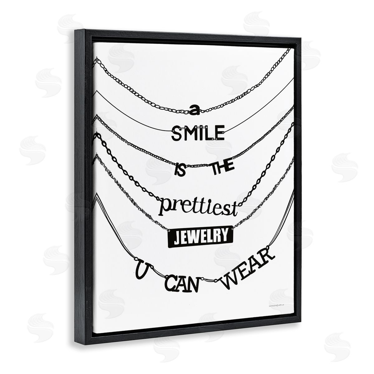 Kamdon Kreations Smile Glam Quote Chic Necklace Varied Text  Black Floating Frame Canvas Wall Art Print