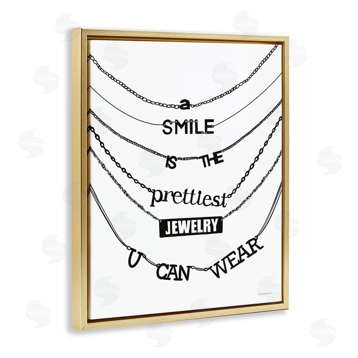 Kamdon Kreations Smile Glam Quote Chic Necklace Varied Text  Gold Floating Frame Canvas Wall Art Print