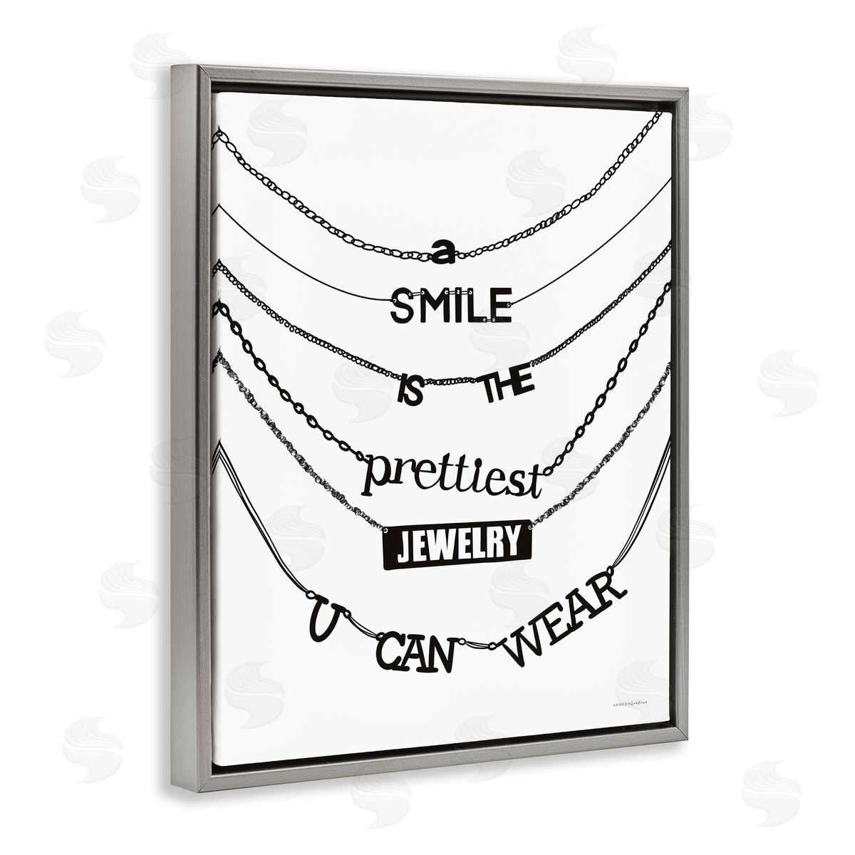 Kamdon Kreations Smile Glam Quote Chic Necklace Varied Text  Gray Floating Frame Canvas Wall Art Print