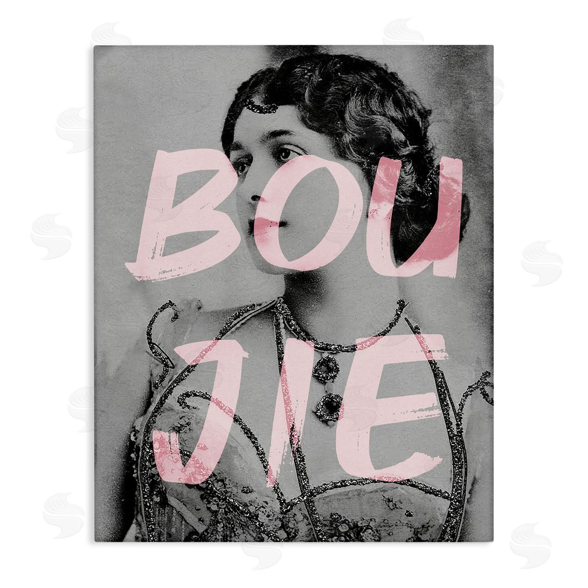 Stupell Studio Boujie Vintage Woman Portrait Trendy Pink Text Stretched Canvas Wall Art Print
