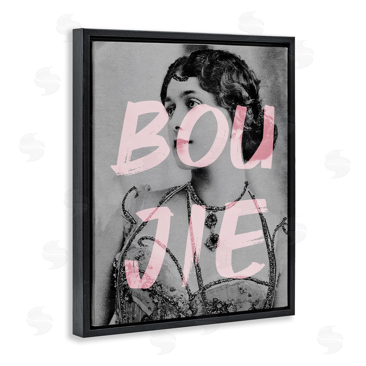 Stupell Studio Boujie Vintage Woman Portrait Trendy Pink Text Black Floating Frame Canvas Wall Art Print