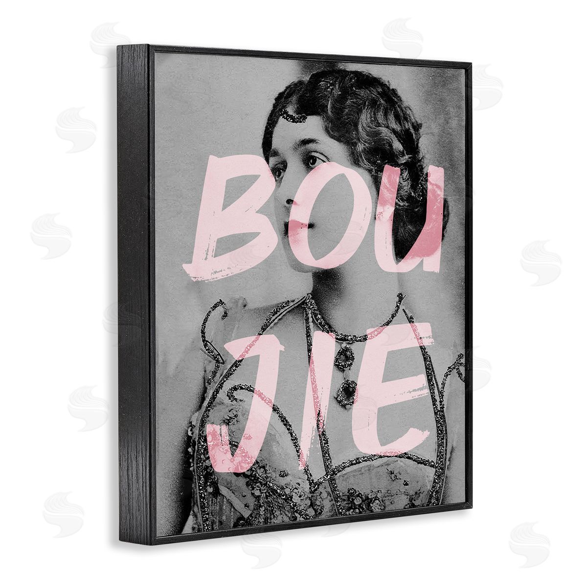Stupell Studio Boujie Vintage Woman Portrait Trendy Pink Text Black Framed Giclee Wall Art Print