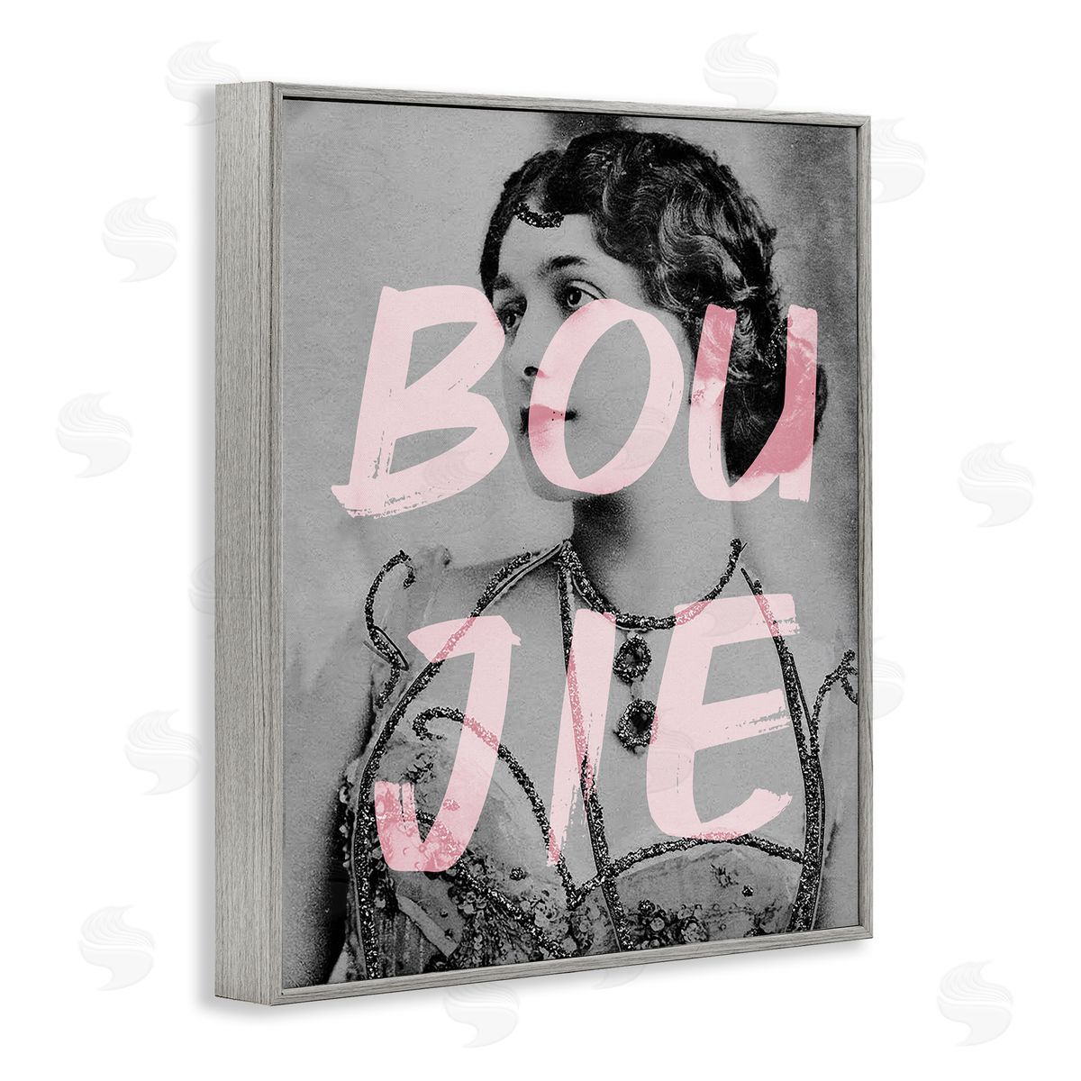 Stupell Studio Boujie Vintage Woman Portrait Trendy Pink Text Gray Framed Giclee Wall Art Print