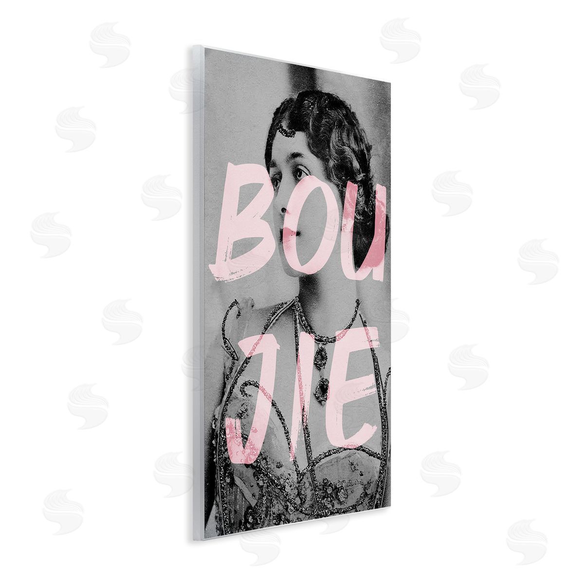 Stupell Studio Boujie Vintage Woman Portrait Trendy Pink Text Wall Plaque Art Print