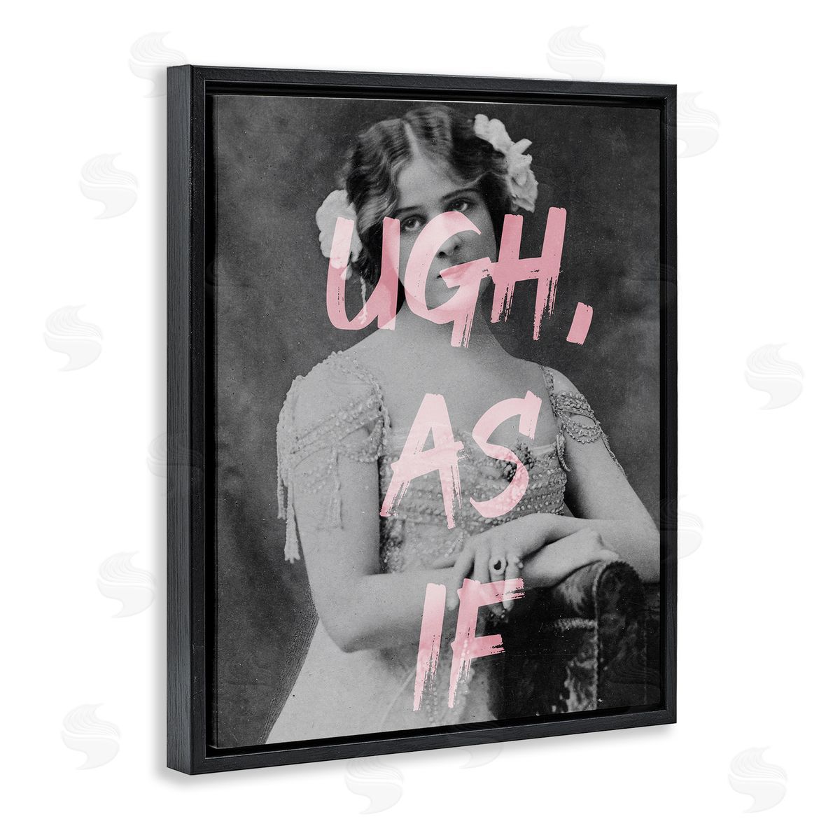 Stupell Studio Ugh As If Vintage Woman Photo Chic Pink Typography  Black Floating Frame Canvas Wall Art Print