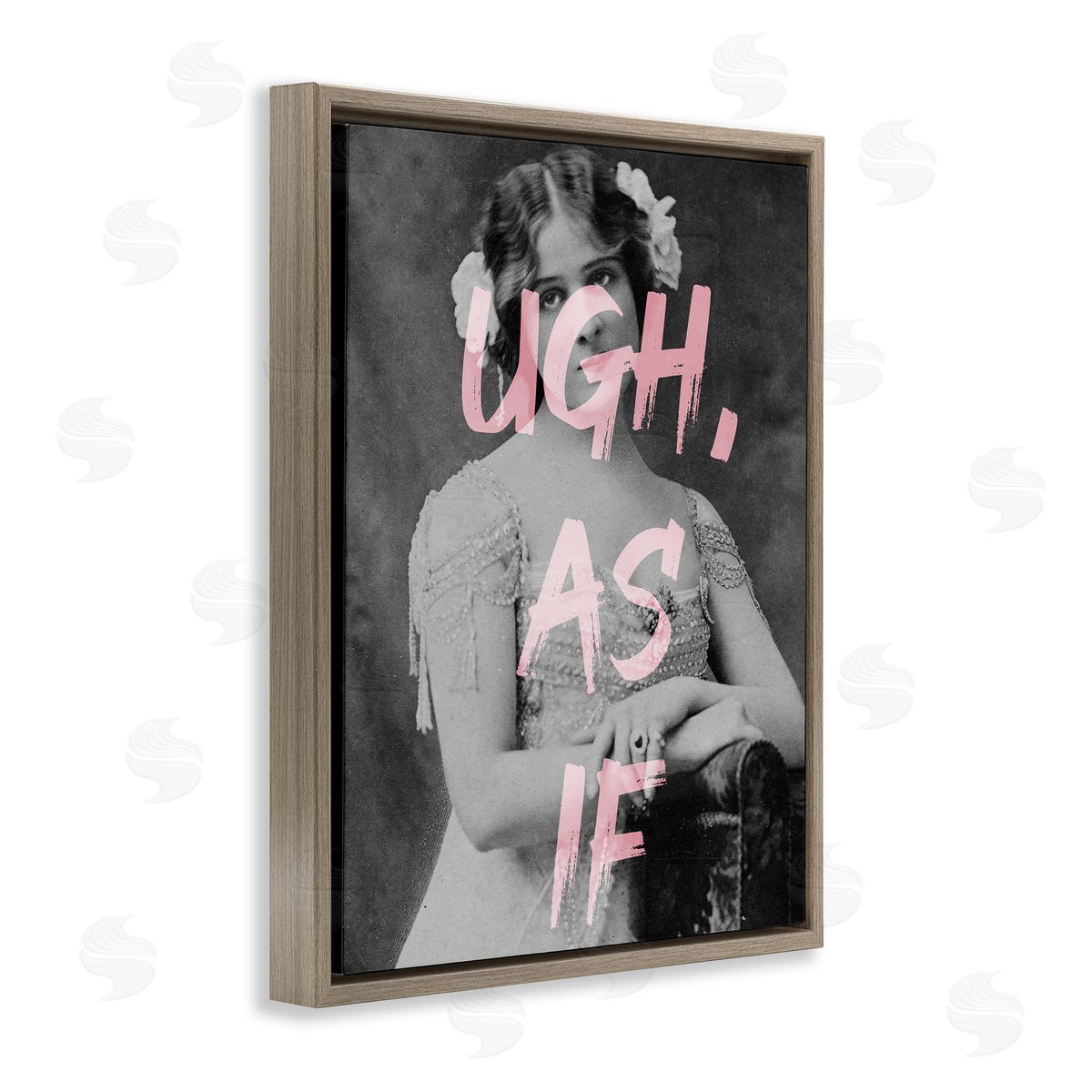 Stupell Studio Ugh As If Vintage Woman Photo Chic Pink Typography  Brown Floating Frame Canvas Wall Art Print
