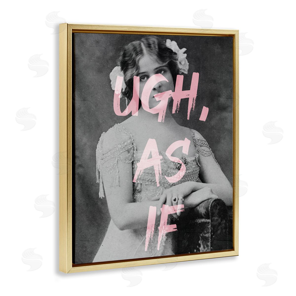 Stupell Studio Ugh As If Vintage Woman Photo Chic Pink Typography  Gold Floating Frame Canvas Wall Art Print