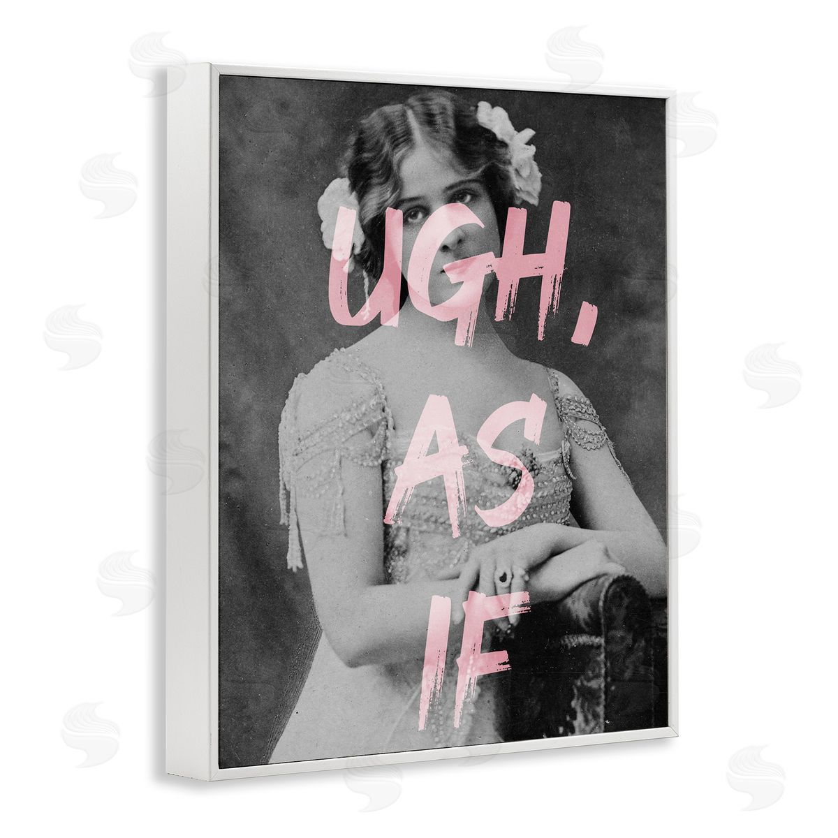 Stupell Studio Ugh As If Vintage Woman Photo Chic Pink Typography  White Framed Giclee Wall Art Print