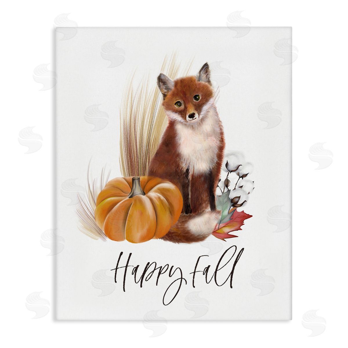 Studio Q Happy Fall Scenic Autumn Fox Pumpkin Botanicals  Stretched Canvas Wall Art Print