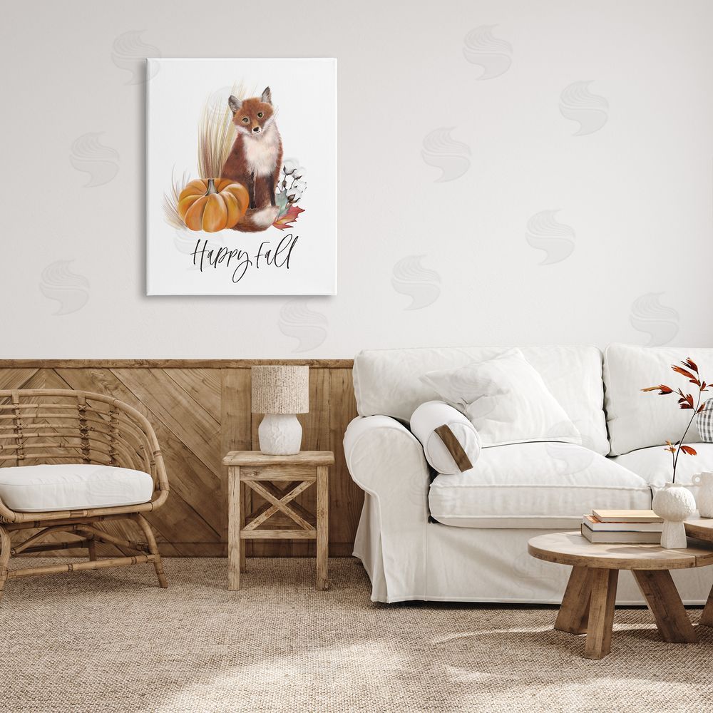 Studio Q Happy Fall Scenic Autumn Fox Pumpkin Botanicals  Canvas Wall Art Print in Room