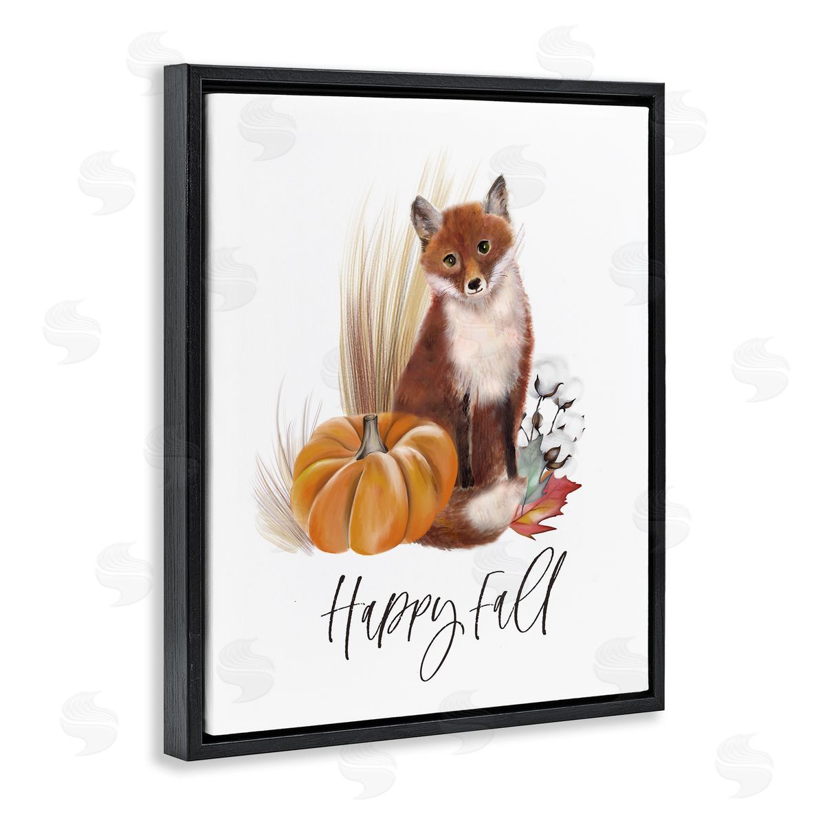 Studio Q Happy Fall Scenic Autumn Fox Pumpkin Botanicals  Black Floating Frame Canvas Wall Art Print