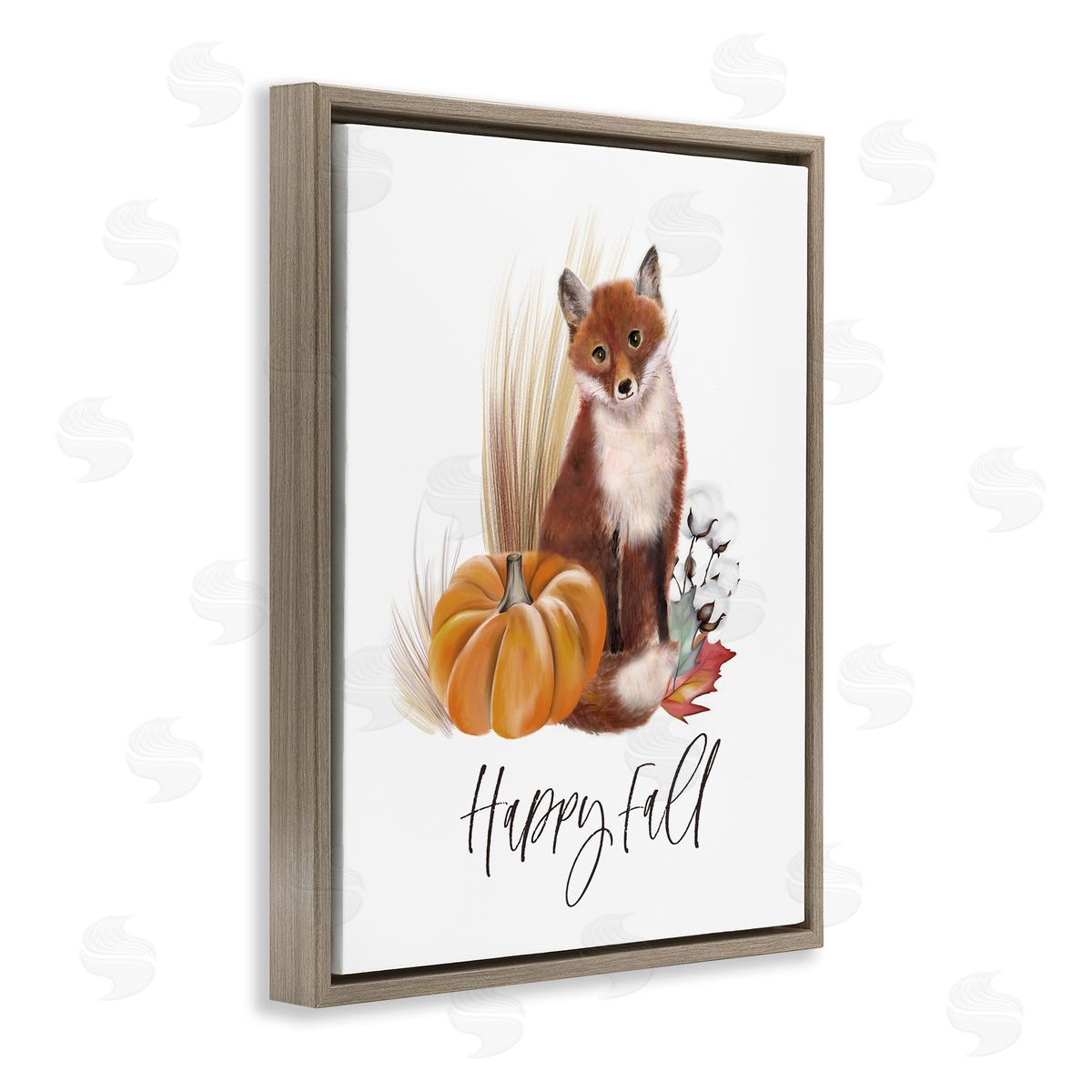 Studio Q Happy Fall Scenic Autumn Fox Pumpkin Botanicals  Brown Floating Frame Canvas Wall Art Print