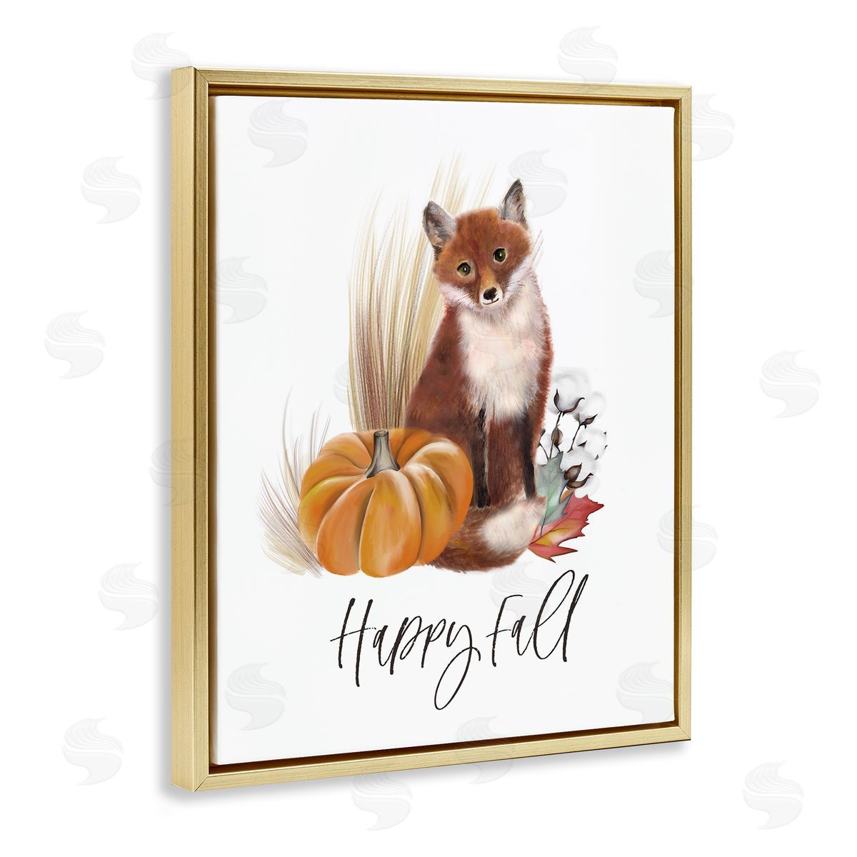 Studio Q Happy Fall Scenic Autumn Fox Pumpkin Botanicals  Gold Floating Frame Canvas Wall Art Print