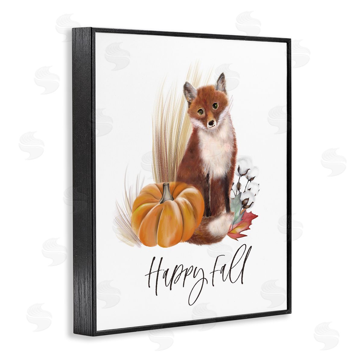 Studio Q Happy Fall Scenic Autumn Fox Pumpkin Botanicals  Black Framed Giclee Wall Art Print