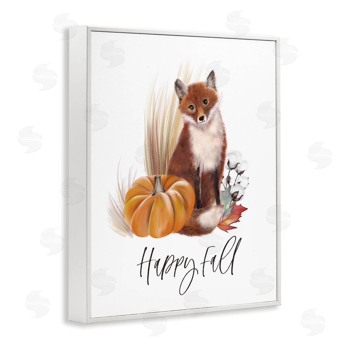 Studio Q Happy Fall Scenic Autumn Fox Pumpkin Botanicals  White Framed Giclee Wall Art Print