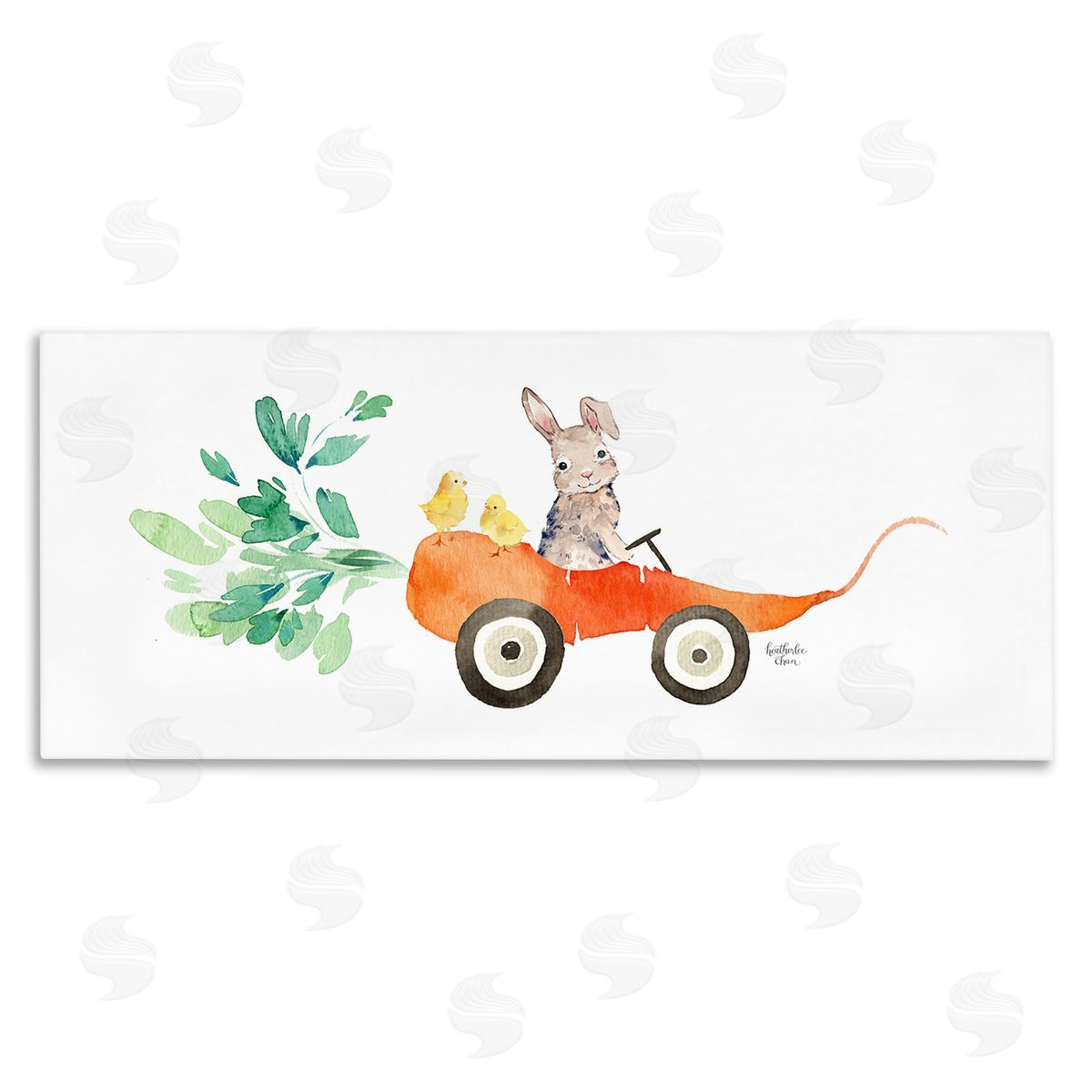 Heather Lee Chan Spring Rabbit Chicks Riding Seasonal Carrot Wagon 
