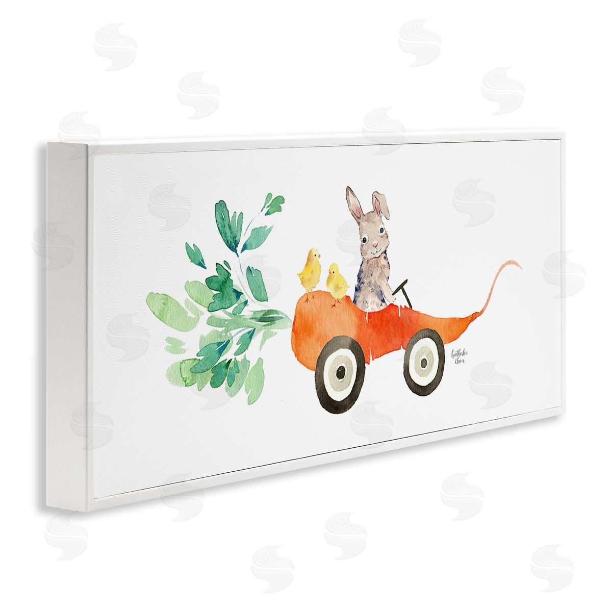 Heather Lee Chan Spring Rabbit Chicks Riding Seasonal Carrot Wagon 