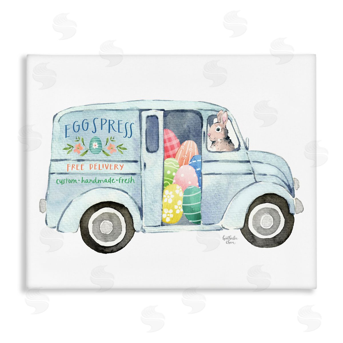 Heather Lee Chan Patterned Easter Eggs Truck Holiday Bunny Painting Stretched Canvas Wall Art Print