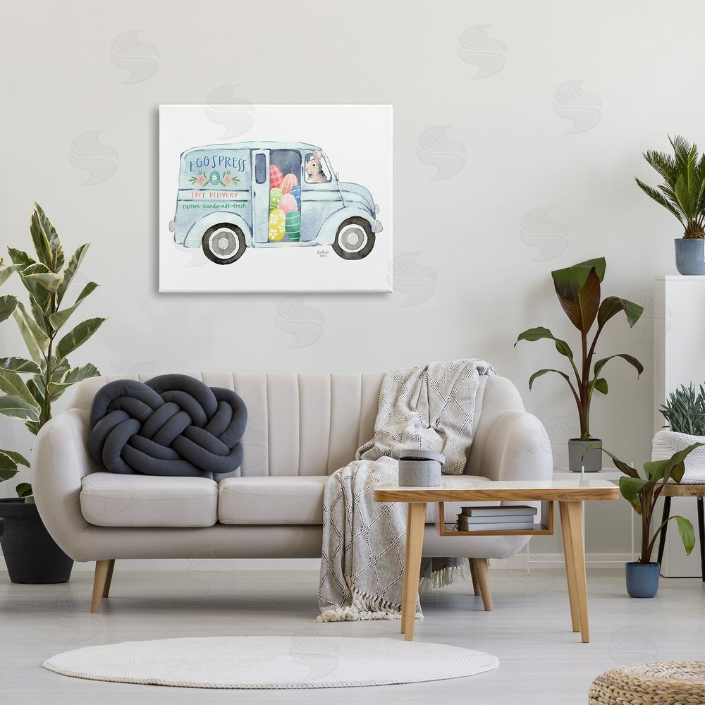 Heather Lee Chan Patterned Easter Eggs Truck Holiday Bunny Painting Canvas Wall Art Print in Room