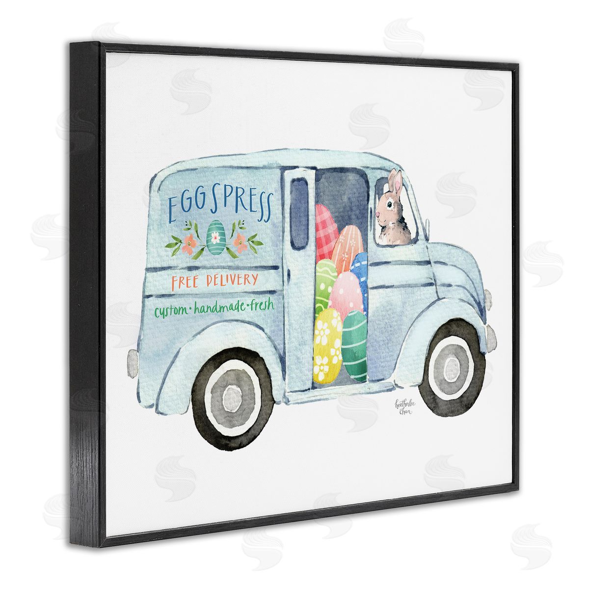 Heather Lee Chan Patterned Easter Eggs Truck Holiday Bunny Painting Black Framed Giclee Wall Art Print