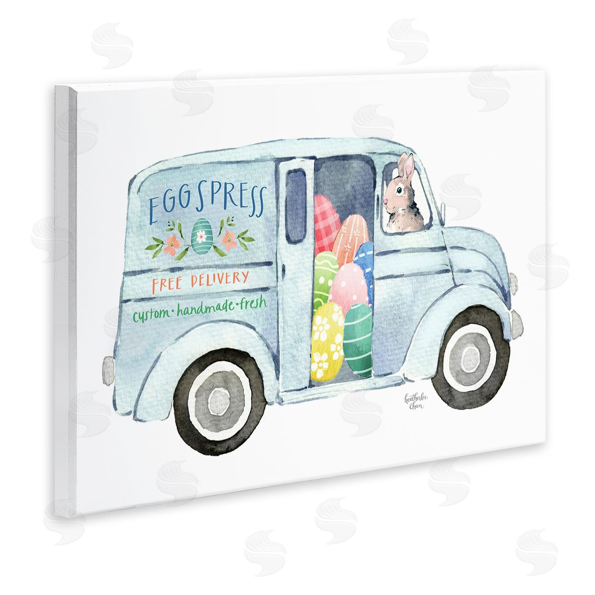 Heather Lee Chan Patterned Easter Eggs Truck Holiday Bunny Painting Wall Plaque Art Print