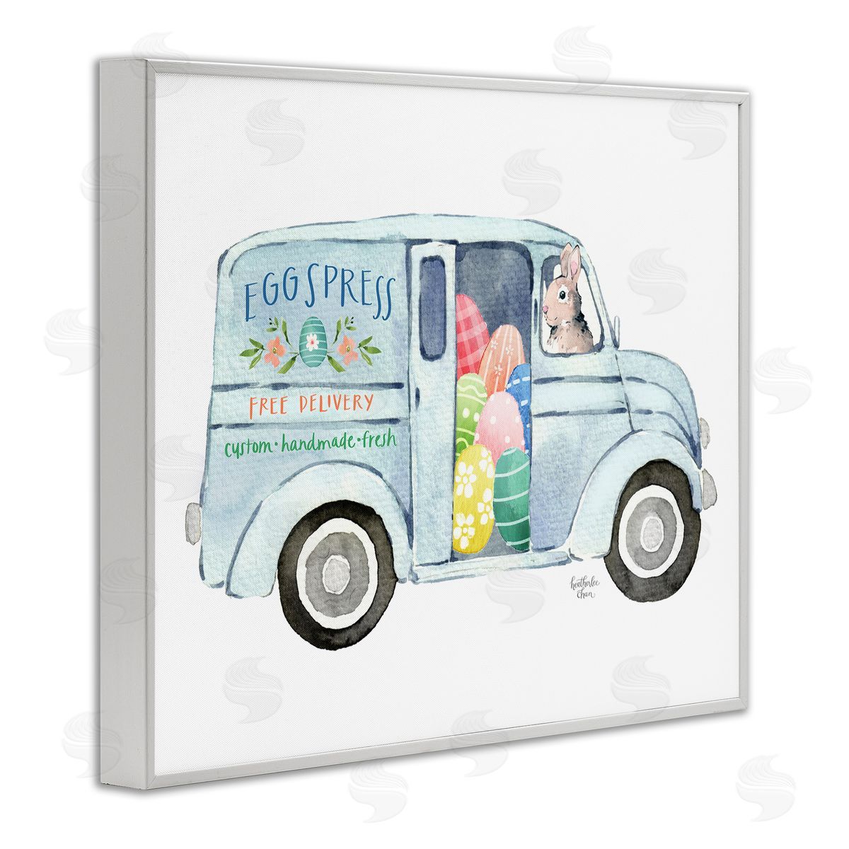 Heather Lee Chan Patterned Easter Eggs Truck Holiday Bunny Painting White Framed Giclee Wall Art Print