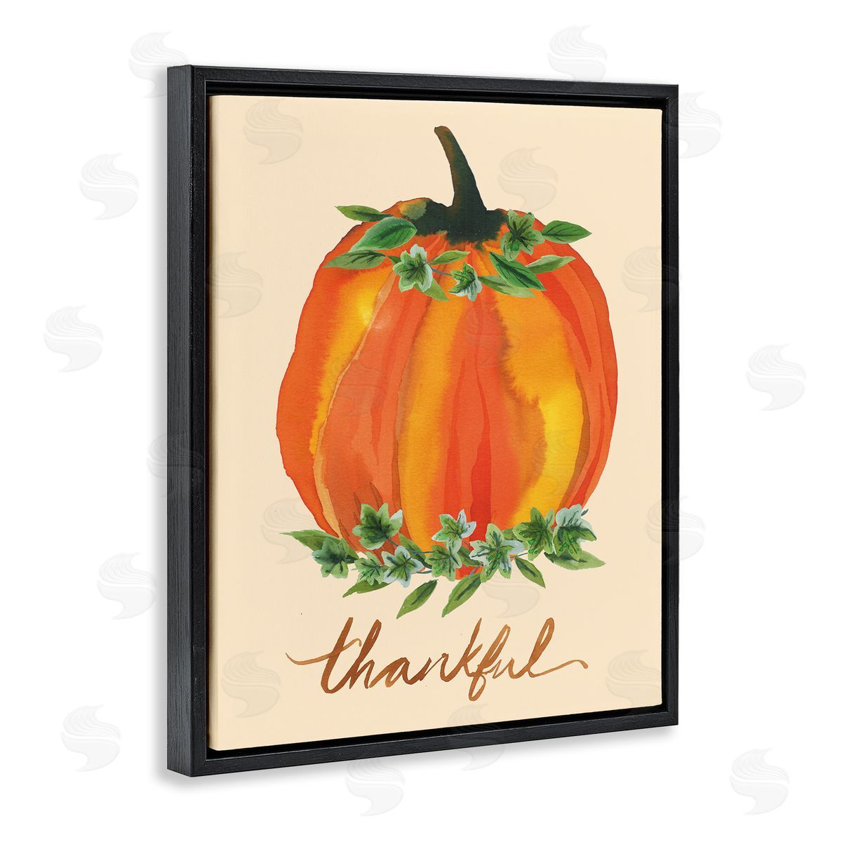 Heather McLaughlin Thankful Orange Pumpkin Leaf Botanicals Autumn Plants Black Floating Frame Canvas Wall Art Print