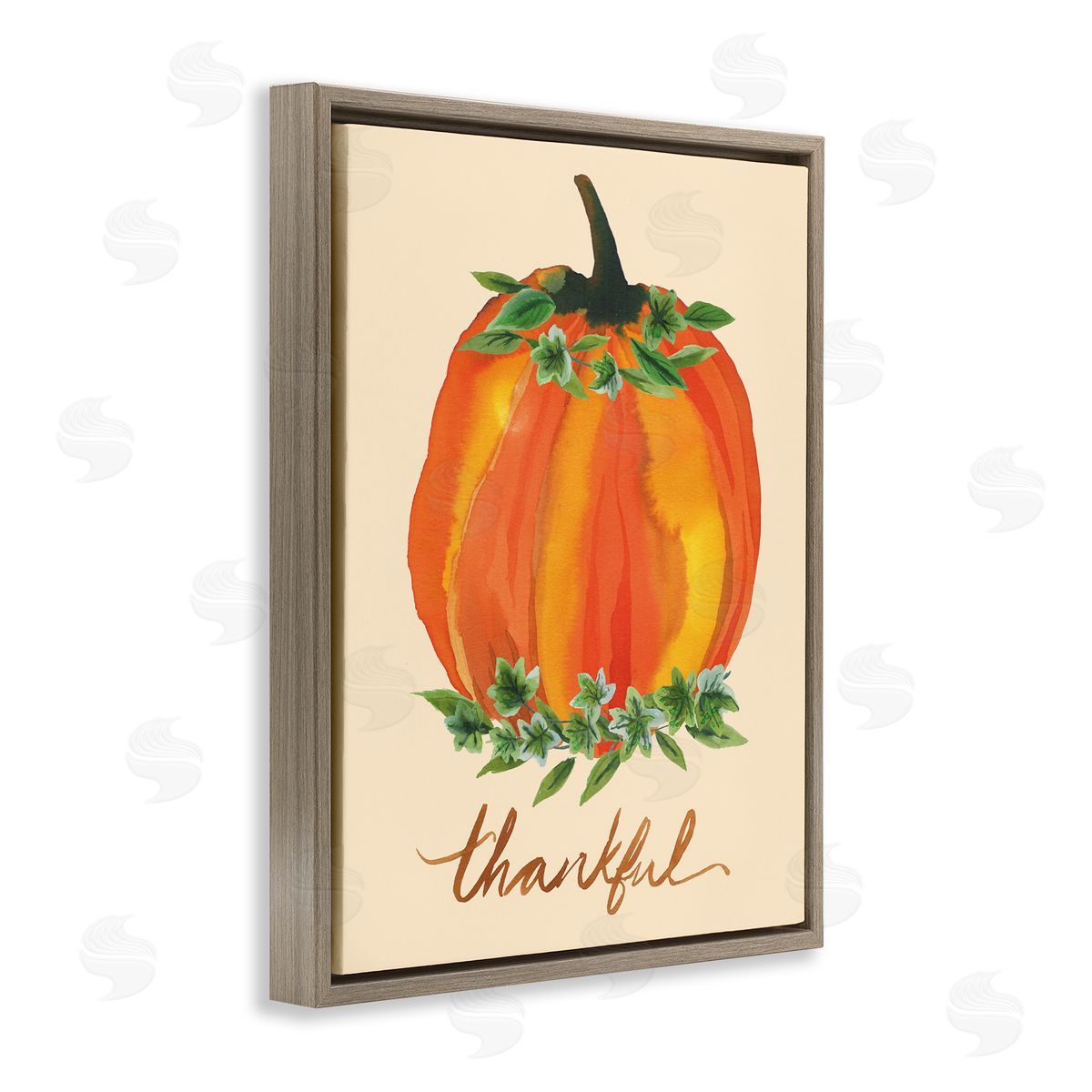 Heather McLaughlin Thankful Orange Pumpkin Leaf Botanicals Autumn Plants Brown Floating Frame Canvas Wall Art Print