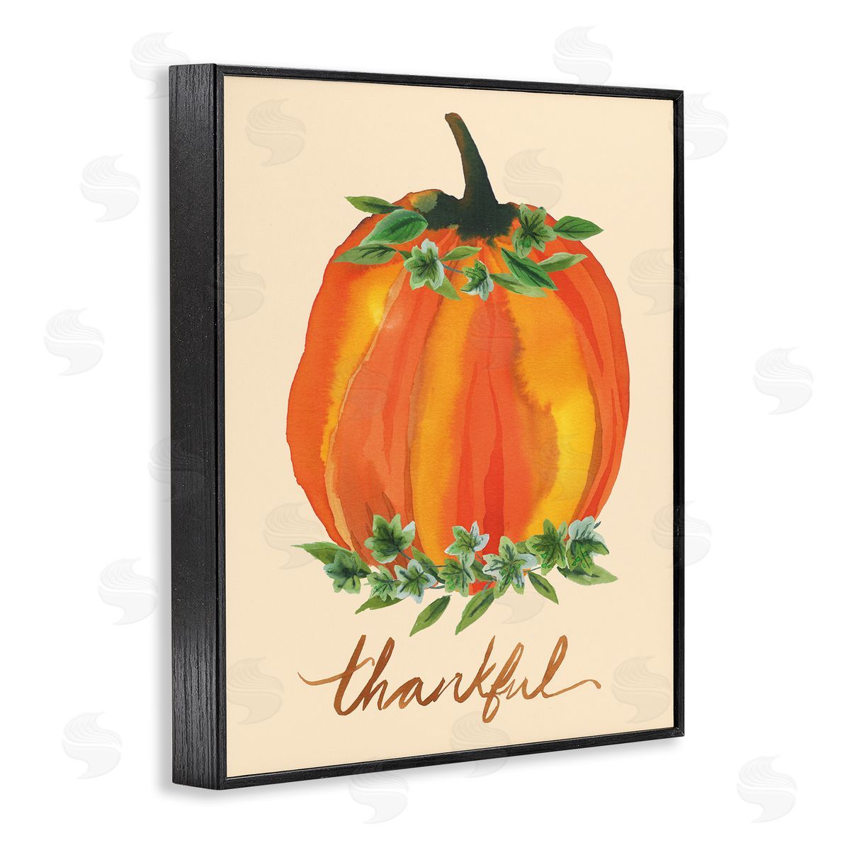 Heather McLaughlin Thankful Orange Pumpkin Leaf Botanicals Autumn Plants Black Framed Giclee Wall Art Print