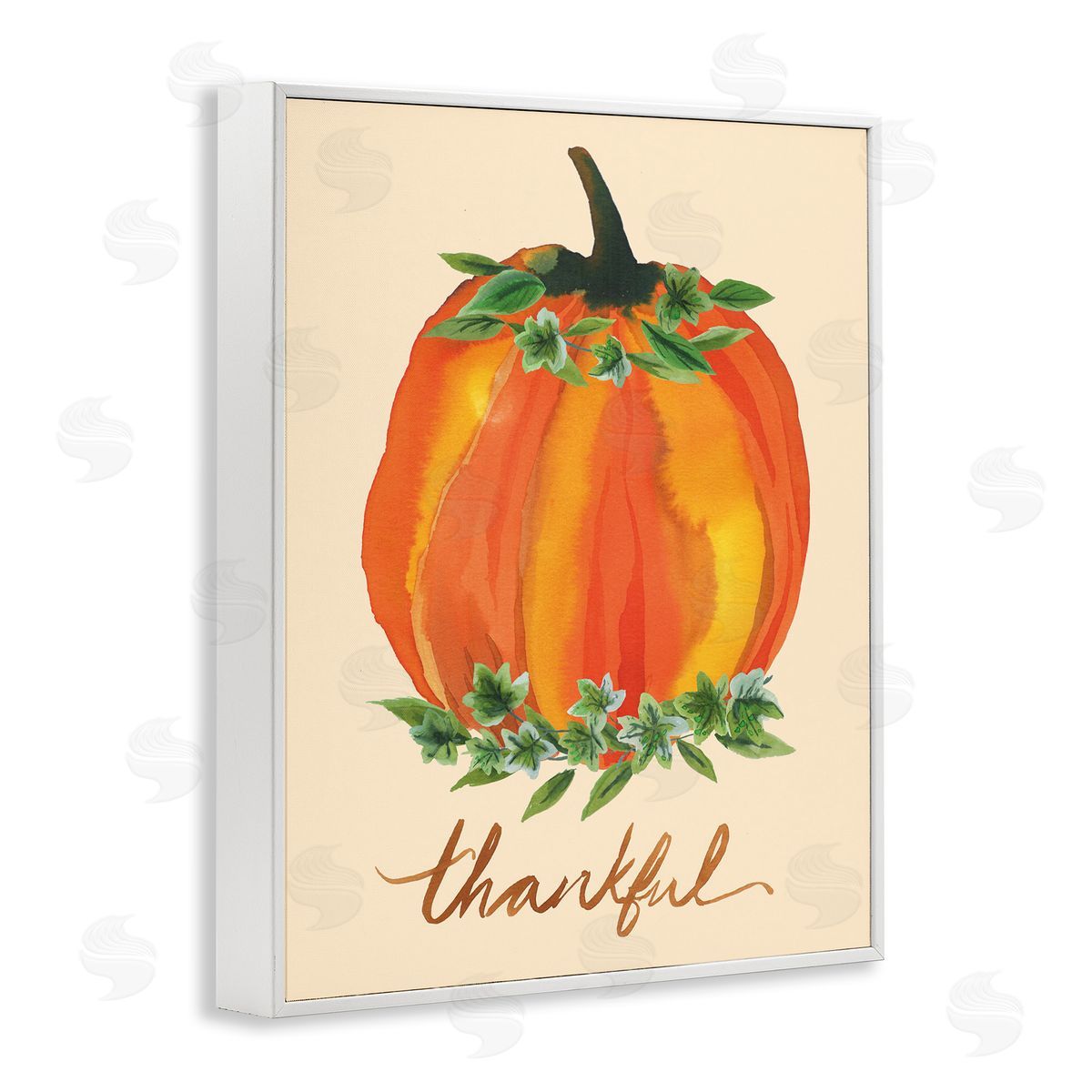 Heather McLaughlin Thankful Orange Pumpkin Leaf Botanicals Autumn Plants White Framed Giclee Wall Art Print