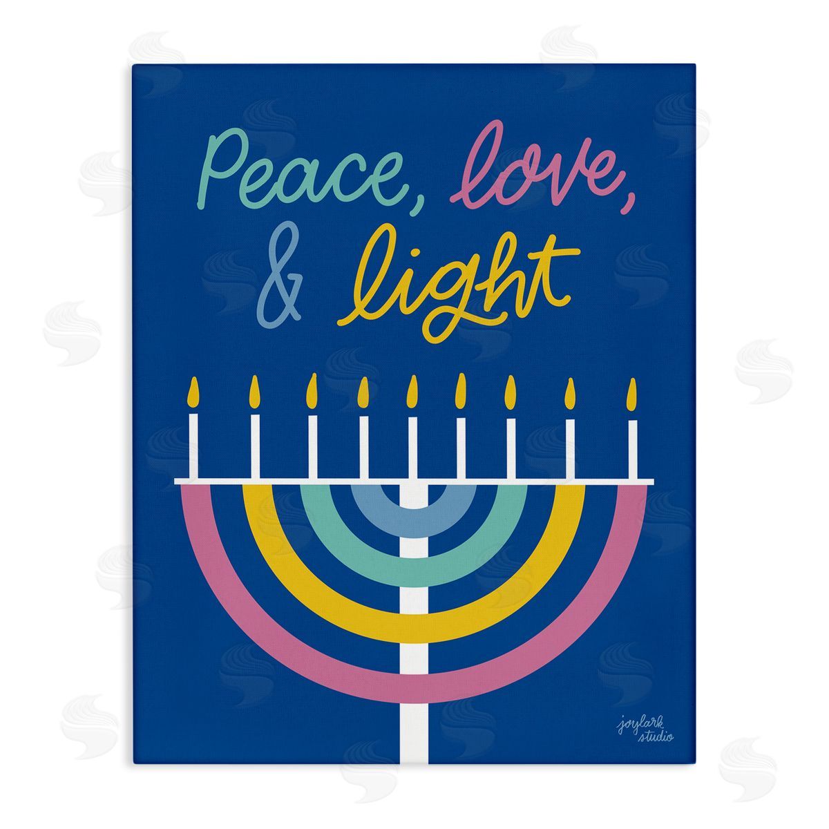 Jess Baskin Peace Love & Light Casual Holiday Hanukkah Menorah  Stretched Canvas Wall Art Print