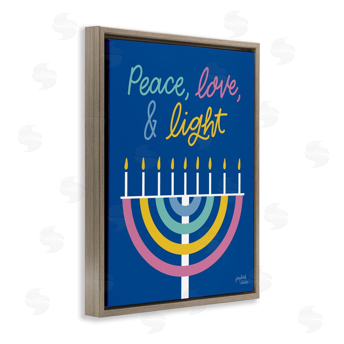 Jess Baskin Peace Love & Light Casual Holiday Hanukkah Menorah  Brown Floating Frame Canvas Wall Art Print
