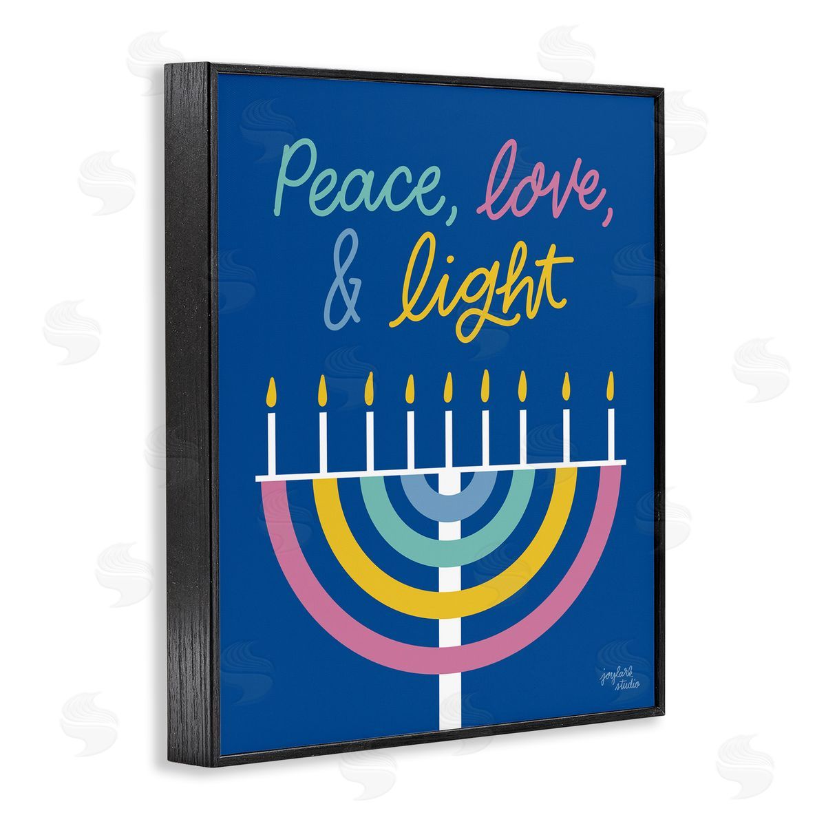 Jess Baskin Peace Love & Light Casual Holiday Hanukkah Menorah  Black Framed Giclee Wall Art Print
