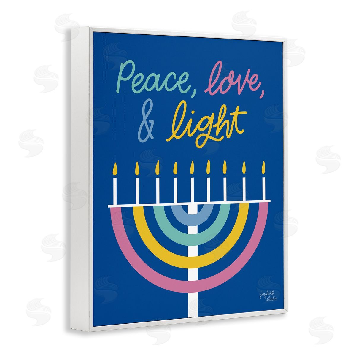 Jess Baskin Peace Love & Light Casual Holiday Hanukkah Menorah  White Framed Giclee Wall Art Print